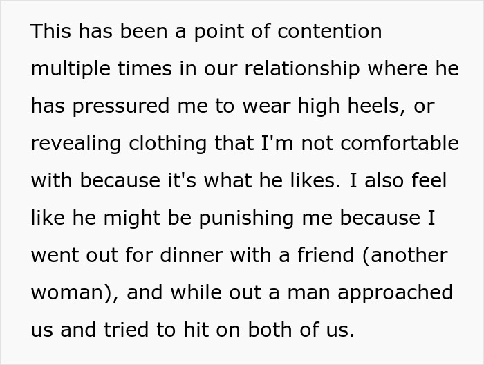Text excerpt about relationship conflict where guy pressures girlfriend to wear sexy clothes, highlighting disrespectful behavior and control. Text excerpt about relationship conflict where guy pressures girlfriend to wear sexy clothes, highlighting disrespectful behavior and control.