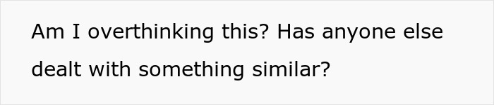 Text on a white background asking if someone is overthinking and if others have dealt with something similar, referencing cold feet jokes. Text on a white background asking if someone is overthinking and if others have dealt with something similar, referencing cold feet jokes.