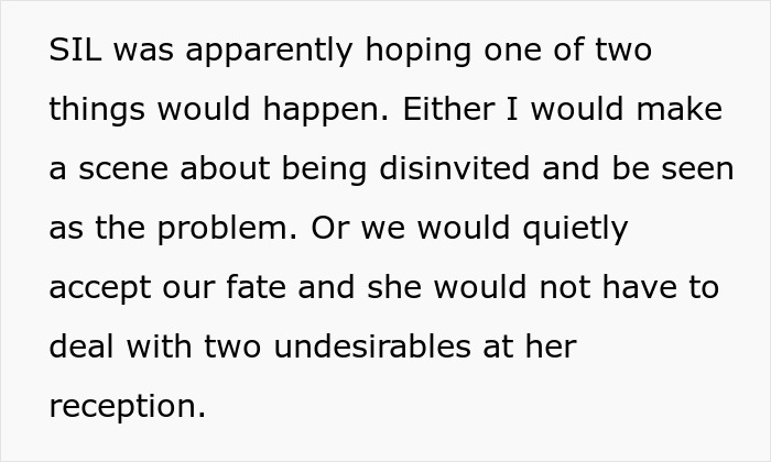 Text excerpt showing a mother of ring bearer shocked after being left off the guest list despite RSVP and help. Text excerpt showing a mother of ring bearer shocked after being left off the guest list despite RSVP and help.