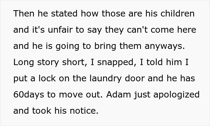 Screenshot of a text message discussing kicking out a roomie after kids caused damage despite requests to watch them. Screenshot of a text message discussing kicking out a roomie after kids caused damage despite requests to watch them.