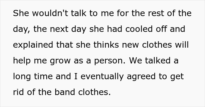 Text describing girlfriend behaviour change in relationship where she encourages personal growth through new clothes.