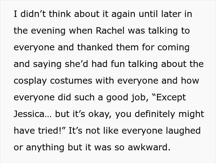 Woman attends cosplay party dressed as Phoebe Buffay, feeling regret after friend shames her costume choice. Woman attends cosplay party dressed as Phoebe Buffay, feeling regret after friend shames her costume choice.