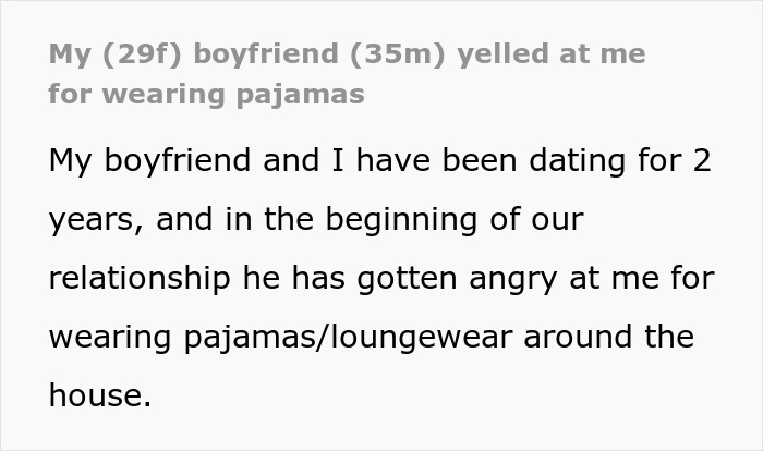 Text post about a guy waking up his girlfriend to yell at her for not wearing sexy clothes and calling it disrespectful. Text post about a guy waking up his girlfriend to yell at her for not wearing sexy clothes and calling it disrespectful.