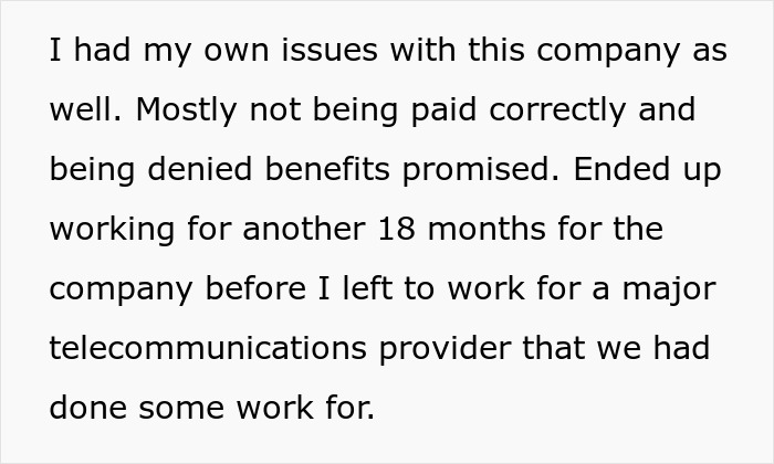 Text excerpt from a person describing issues with underpayment and moving on to control big money projects. Text excerpt from a person describing issues with underpayment and moving on to control big money projects.
