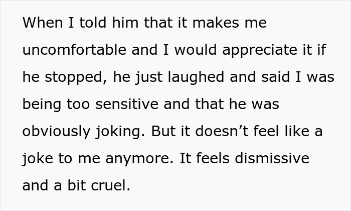 Text excerpt showing frustration over groom-to-be making cold feet jokes, causing bride to feel dismissed and uneasy. Text excerpt showing frustration over groom-to-be making cold feet jokes, causing bride to feel dismissed and uneasy.