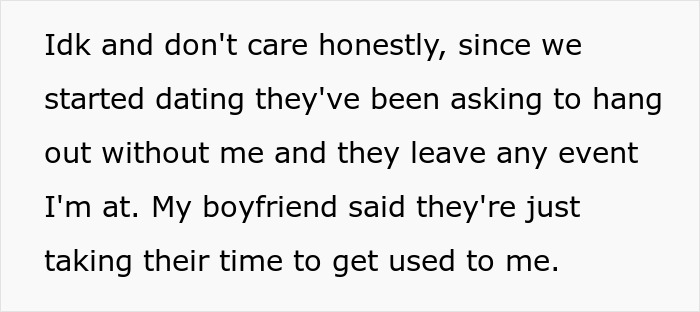Text excerpt showing a woman refusing to leave party she planned after boyfriend and his friends demand privacy. Text excerpt showing a woman refusing to leave party she planned after boyfriend and his friends demand privacy.