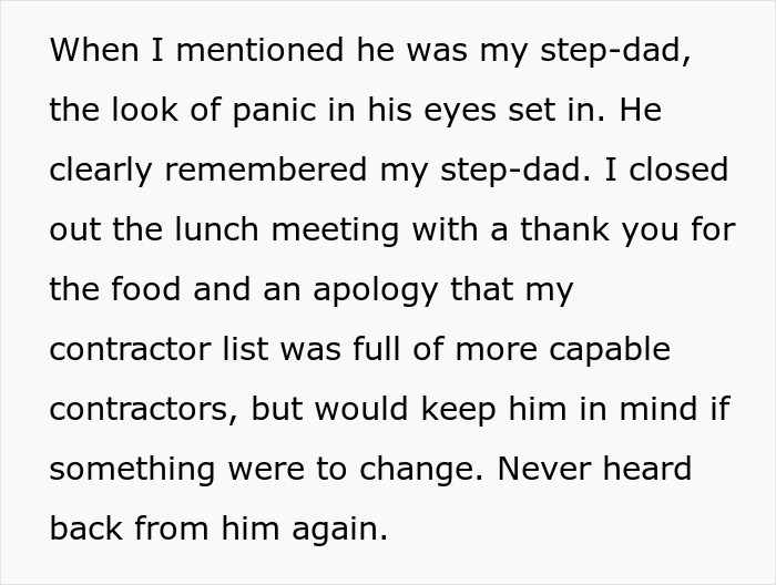 Excerpt of text describing a man controlling big money projects after rejecting the boss who underpaid and fired family. Excerpt of text describing a man controlling big money projects after rejecting the boss who underpaid and fired family.