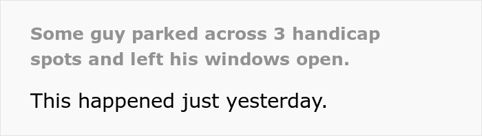 Guy parks his Porsche across three handicap spots with windows open, netizen comments and blames raccoon incident. Guy parks his Porsche across three handicap spots with windows open, netizen comments and blames raccoon incident.