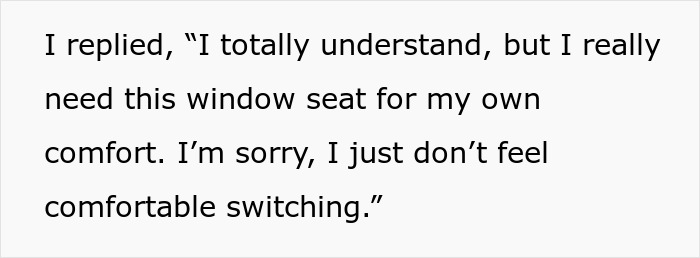 Woman insists on keeping her window seat on a 10-hour flight despite mom’s tantrum over giving it up.