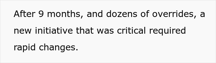 Text excerpt on a grey background explaining critical rapid changes after 9 months and multiple overrides in deployment policy. Text excerpt on a grey background explaining critical rapid changes after 9 months and multiple overrides in deployment policy.