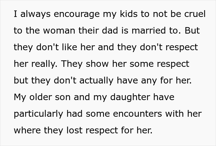 Alt text: Text describing kids’ lack of respect for stepmom, highlighting stepmom making kids’ lives difficult on Mother’s Day. Alt text: Text describing kids’ lack of respect for stepmom, highlighting stepmom making kids’ lives difficult on Mother’s Day.
