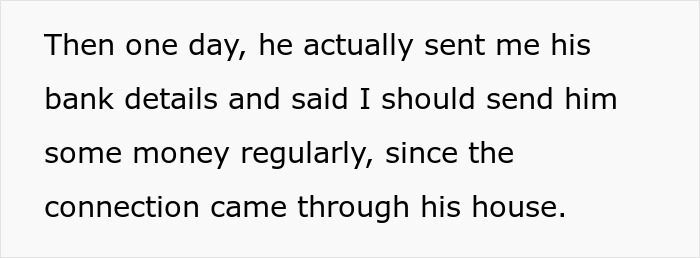 Text excerpt showing a message about sending money regularly due to a job connection through a cousin's friend. Text excerpt showing a message about sending money regularly due to a job connection through a cousin's friend.