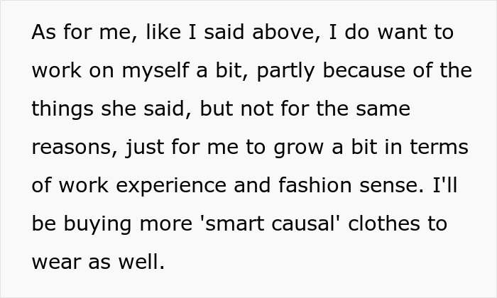 Text discussing personal growth and fashion changes in response to girlfriend behaviour change in relationship.