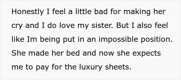 Text excerpt highlighting drama after bride splurges $25K savings and expects sister to fund her wedding expenses. Text excerpt highlighting drama after bride splurges $25K savings and expects sister to fund her wedding expenses.