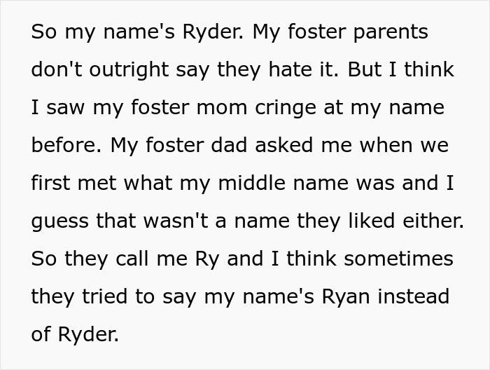 Excerpt about foster name change parents discussing and reacting to a child's name preferences and nickname choices.