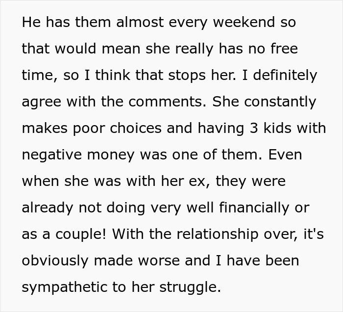 Text discussing a child-free lady warning her sister against too much babysitting due to financial and time struggles. Text discussing a child-free lady warning her sister against too much babysitting due to financial and time struggles.