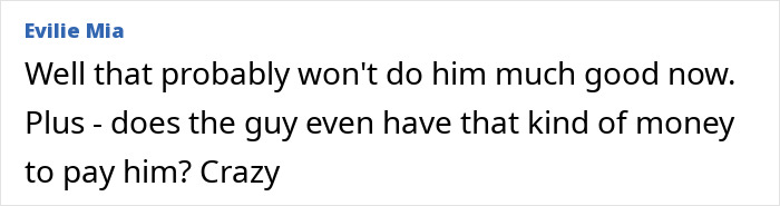 Comment by Evilie Mia questioning if beginner Jiu-Jitsu student will receive $56M after paralyzing sparring accident. Comment by Evilie Mia questioning if beginner Jiu-Jitsu student will receive $56M after paralyzing sparring accident.