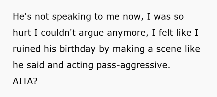 Text on a white background showing a message about a woman refusing to leave the party she planned despite boyfriend and friends demanding privacy. Text on a white background showing a message about a woman refusing to leave the party she planned despite boyfriend and friends demanding privacy.