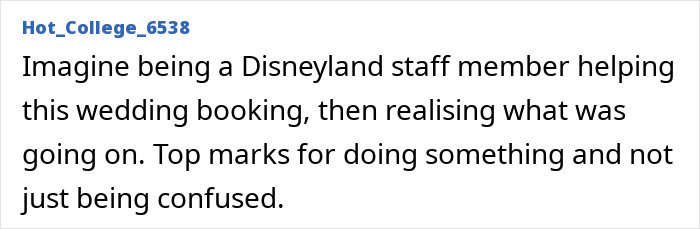 Screenshot of a message discussing a Disneyland staff member noticing a suspicious wedding booking involving a minor. Screenshot of a message discussing a Disneyland staff member noticing a suspicious wedding booking involving a minor.