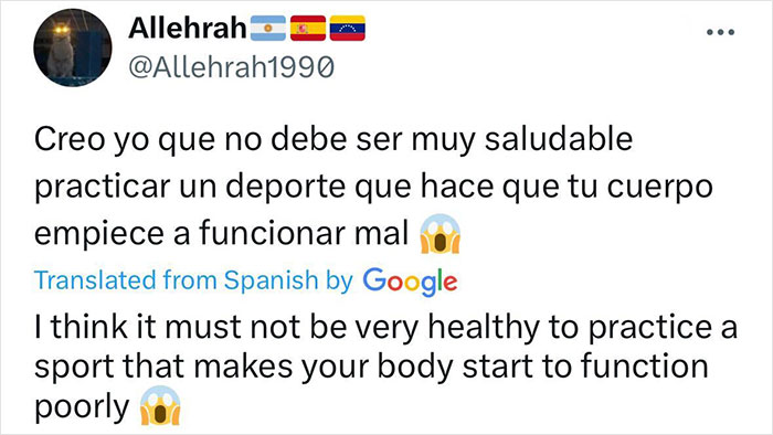 Screenshot of a tweet expressing concerns about health effects of powerlifting after viral video of woman urinating during competition. Screenshot of a tweet expressing concerns about health effects of powerlifting after viral video of woman urinating during competition.