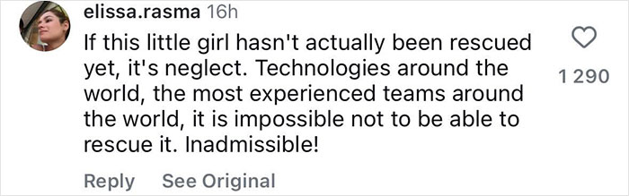 Comment on Instagram discussing concerns about the rescue of a female tourist abandoned during an Indonesian volcano hike.