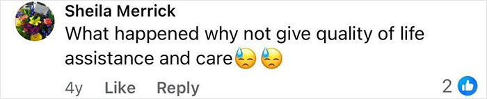 Facebook comment by Sheila Merrick questioning quality of life assistance and care for man trapped in hospital for 9 years. Facebook comment by Sheila Merrick questioning quality of life assistance and care for man trapped in hospital for 9 years.