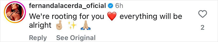 Comment from a user expressing support with heart and prayer emojis in a social media post about a female tourist abandoned by guide during Indonesian volcano hike.