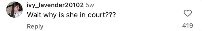Commenter questioning why woman is in court, related to woman revealing Diddy's aged look during trial confrontation. Commenter questioning why woman is in court, related to woman revealing Diddy's aged look during trial confrontation.