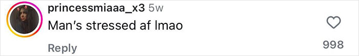 Screenshot of an Instagram comment saying "Man’s stressed af lmao" with 998 likes, relating to Diddy's aged look in court.