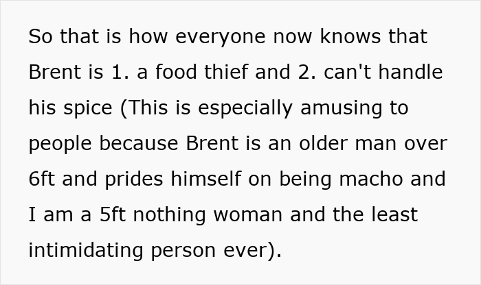 Text describing a coworker stealing a woman’s spicy lunch and accusing her of poisoning him, highlighting the food theft and spice intolerance. Text describing a coworker stealing a woman’s spicy lunch and accusing her of poisoning him, highlighting the food theft and spice intolerance.