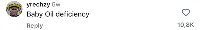 Screenshot of a social media comment saying Baby Oil deficiency with high engagement visible. Screenshot of a social media comment saying Baby Oil deficiency with high engagement visible.