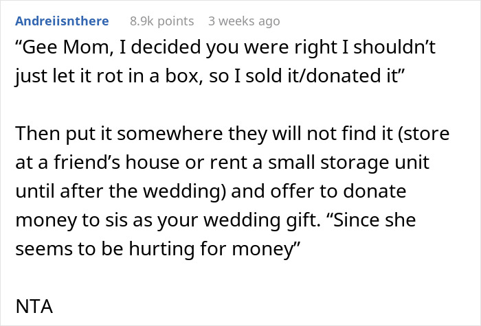 Text post discussing wedding dress sisters drama with advice on handling family conflict over a wedding dress. Text post discussing wedding dress sisters drama with advice on handling family conflict over a wedding dress.