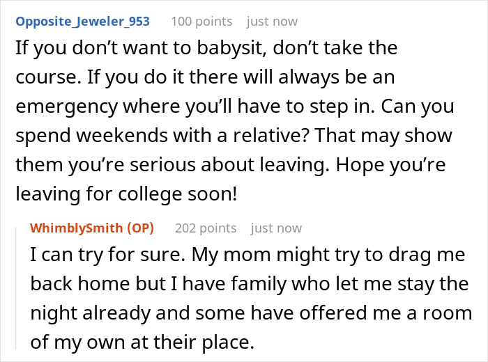 Reddit conversation about 17YO fearing family is setting him up to babysit autistic stepbro and refusing to take classes. Reddit conversation about 17YO fearing family is setting him up to babysit autistic stepbro and refusing to take classes.