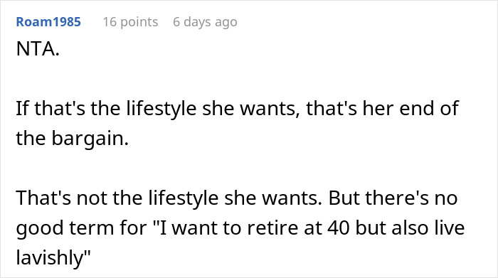 Screenshot of a comment discussing the tradwife lifestyle and its implications in a relationship debate. Screenshot of a comment discussing the tradwife lifestyle and its implications in a relationship debate.
