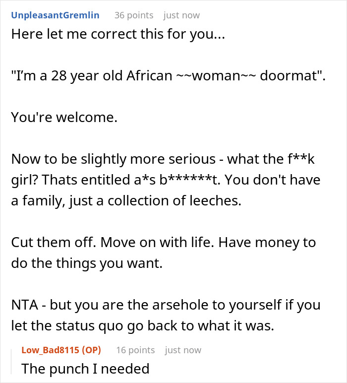 Reddit user responding seriously to teacher pays family's bills, calling out entitlement and advising financial independence. Reddit user responding seriously to teacher pays family's bills, calling out entitlement and advising financial independence.