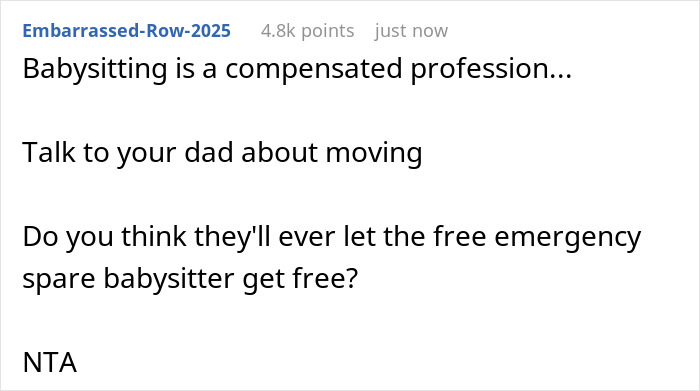 Comment about refusing to babysit autistic stepbro and concerns over taking classes for it in a family setting.