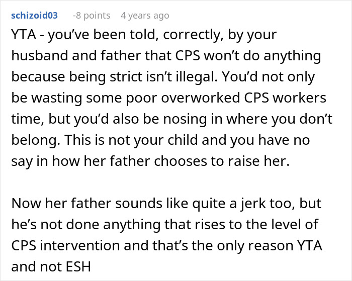 Comment discussing doubts about calling CPS after learning about niece’s home life and concerns over CPS intervention. Comment discussing doubts about calling CPS after learning about niece’s home life and concerns over CPS intervention.