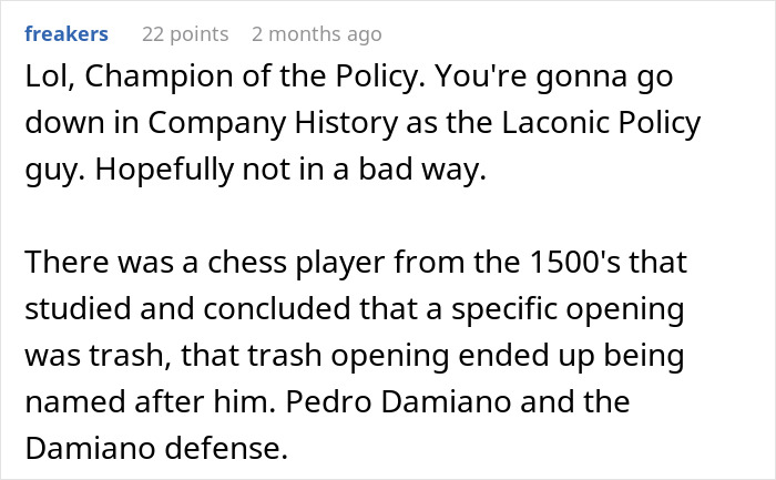 Screenshot of a user comment praising an employee who strictly follows an unworkable deployment rule, prompting policy rethink. Screenshot of a user comment praising an employee who strictly follows an unworkable deployment rule, prompting policy rethink.