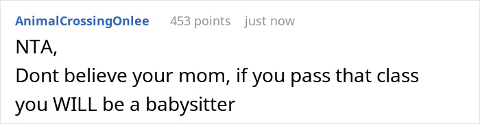 Screenshot of an online comment discussing fears of being set up to babysit an autistic stepbrother and refusing related classes.