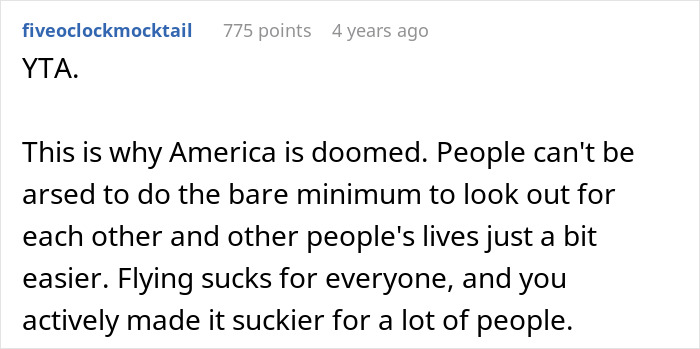 Reddit comment criticizing someone for not switching seats with a mother on an airplane and ignoring her children. Reddit comment criticizing someone for not switching seats with a mother on an airplane and ignoring her children.