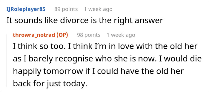 Screenshot of a Reddit thread discussing a husband’s reaction to his wife wanting to be a tradwife. Screenshot of a Reddit thread discussing a husband’s reaction to his wife wanting to be a tradwife.