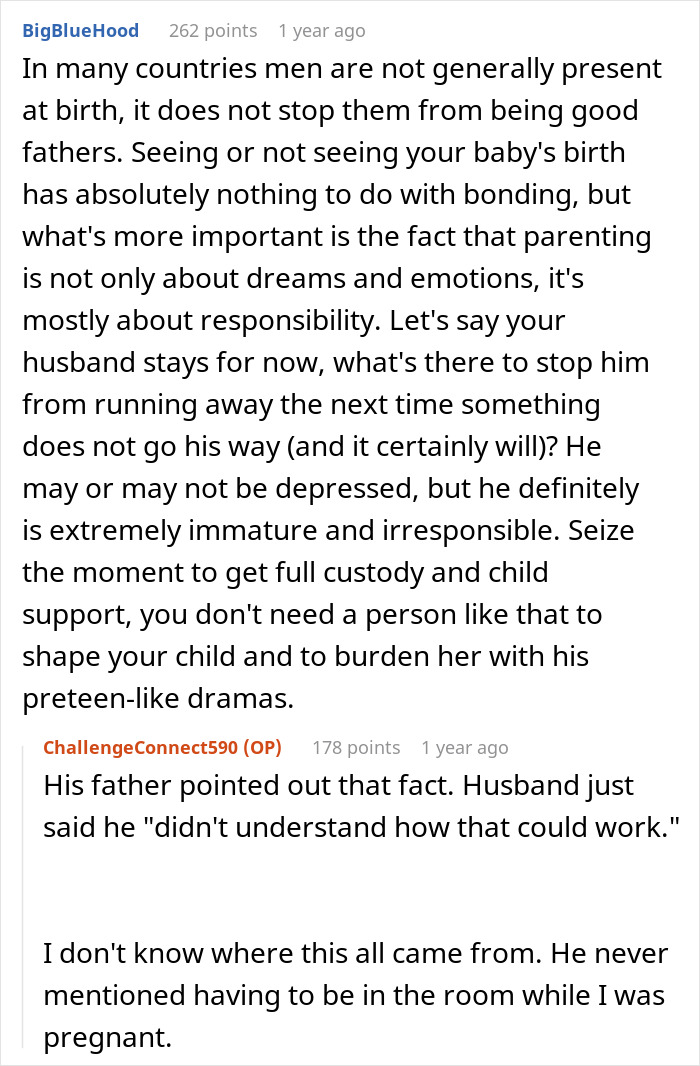 Reddit comments discussing a man who can’t bond with his daughter because she was a cesarean baby. Reddit comments discussing a man who can’t bond with his daughter because she was a cesarean baby.