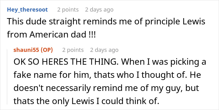 Conversation screenshot showing users discussing a fake name choice related to an influencer marketing coworker situation. Conversation screenshot showing users discussing a fake name choice related to an influencer marketing coworker situation.