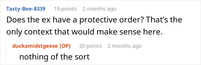 Screenshot of an online discussion about drama after an ex sends an immature text, with users debating protective orders and narcissism. Screenshot of an online discussion about drama after an ex sends an immature text, with users debating protective orders and narcissism.
