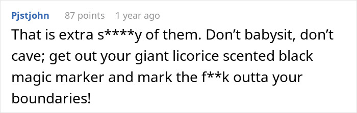 Comment on pediatrician refusing to play nanny during family getaway, with SIL reacting angrily over wine and baby bottles. Comment on pediatrician refusing to play nanny during family getaway, with SIL reacting angrily over wine and baby bottles.