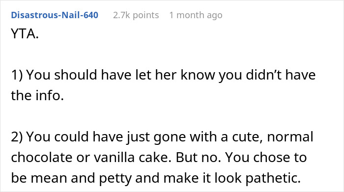 Comment discussing the gray cake disappointment at a gender reveal party and blaming pregnant sister. Comment discussing the gray cake disappointment at a gender reveal party and blaming pregnant sister.