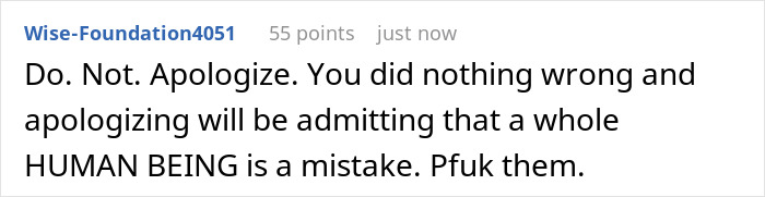 Screenshot of a social media comment defending a young mom accused of shaming the bride’s legacy at a family wedding.