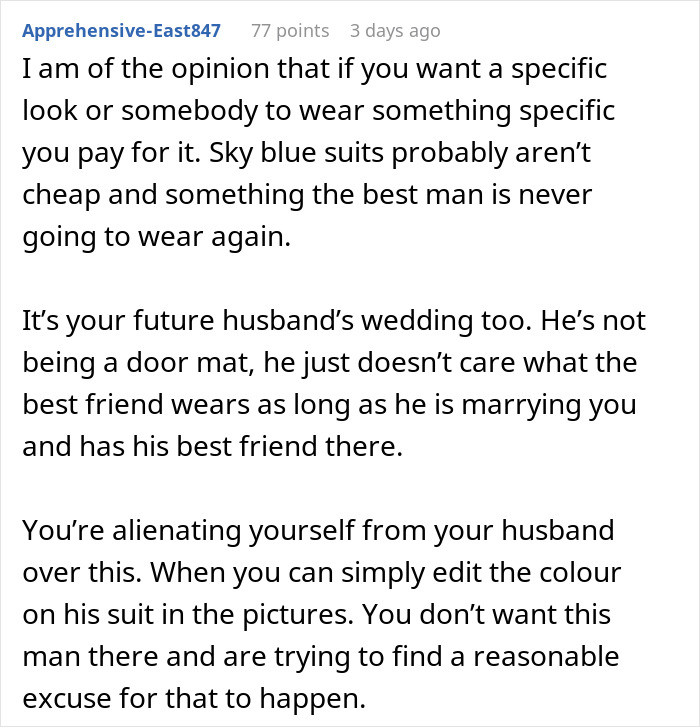 Bride wants to exclude best man from wedding photos due to his outfit, sparking discussion on stereotypical American expectations. Bride wants to exclude best man from wedding photos due to his outfit, sparking discussion on stereotypical American expectations.
