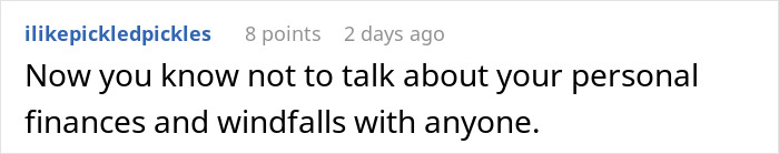 Screenshot of a Reddit comment about personal finances and inheritance issues between a woman and her best friend.