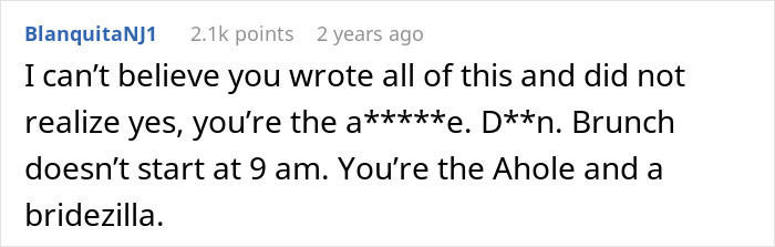 Screenshot of a Reddit comment criticizing a bridezilla for strict rules causing her bachelorette to turn into a lonely cry-fest. Screenshot of a Reddit comment criticizing a bridezilla for strict rules causing her bachelorette to turn into a lonely cry-fest.